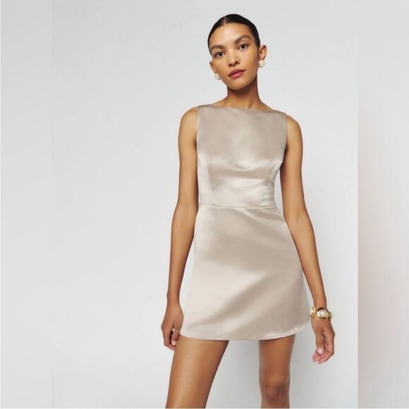 NWT Reformation Zenni Satin Mini Dress - Champagne size 10 - Picture 11 of 11